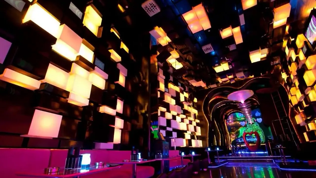 LED cube walls of the main room shifting colour